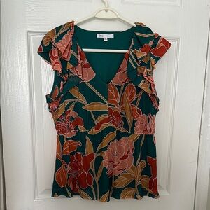 DR2 Women's Floral Ruffle Top - Green and Red